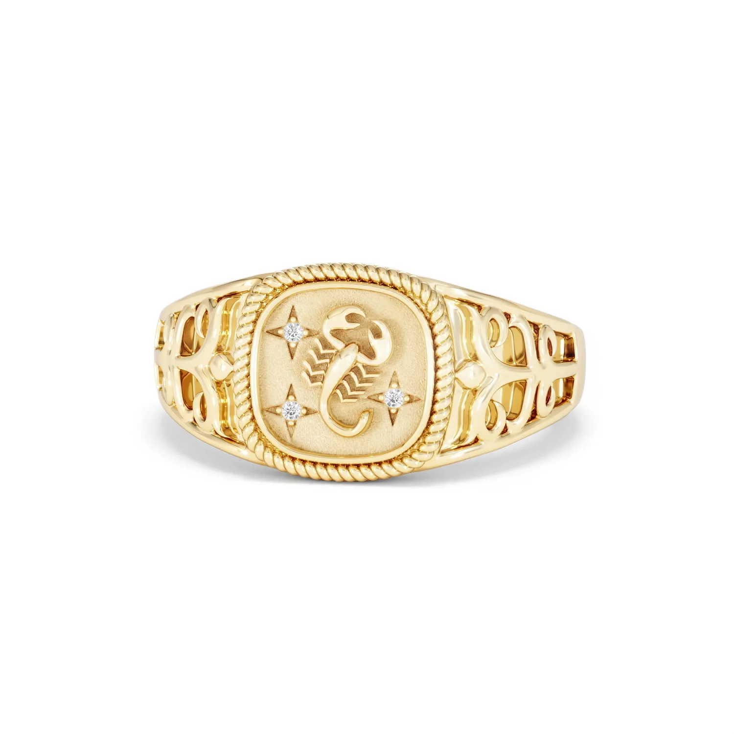 Scorpio Zodiac 0.01ct Lab Diamond Signet Ring in 18K Gold Vermeil - Image 85