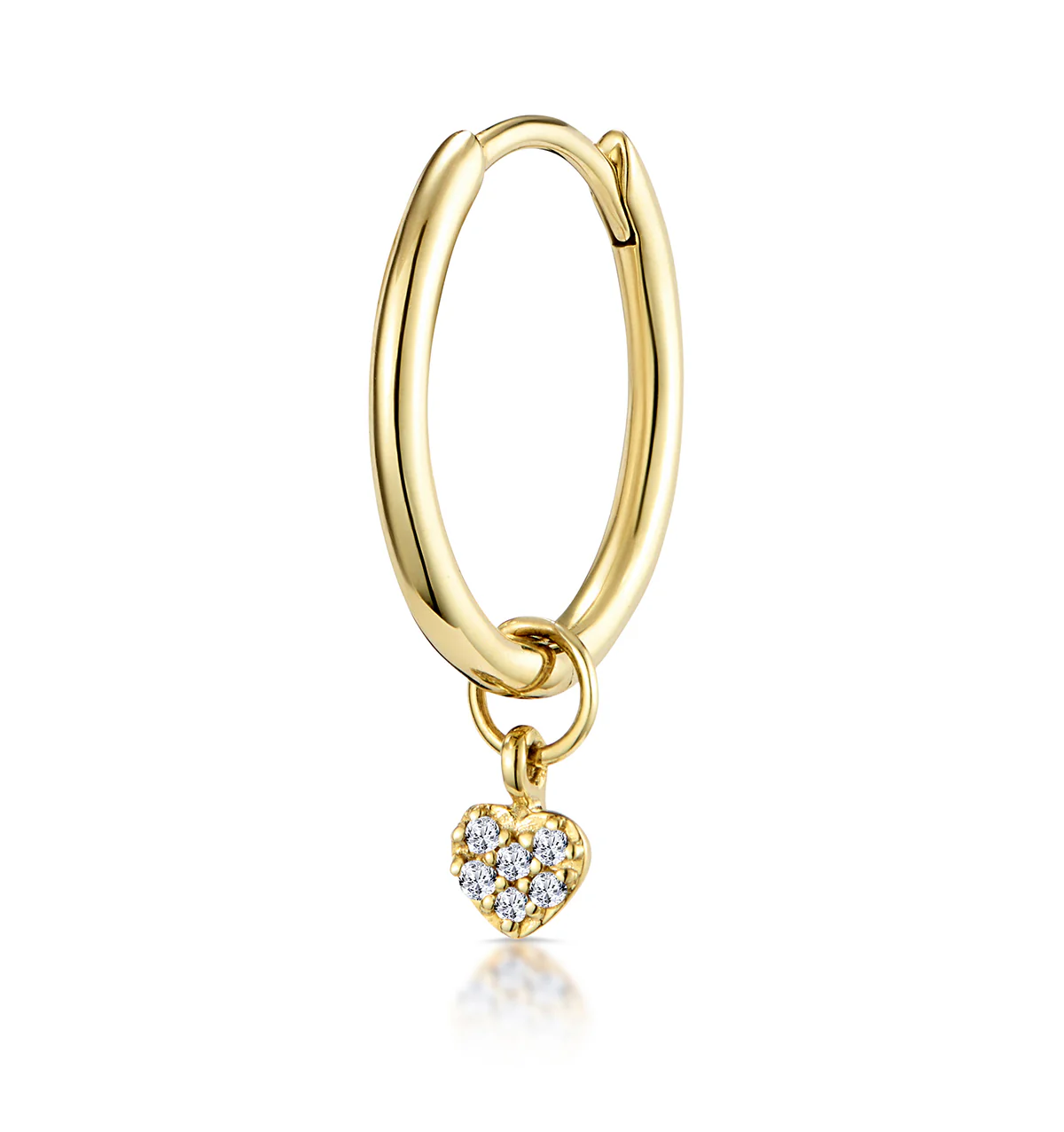 SINGLE Stellato Diamond Heart Charm Hoop Earring in 9K Gold