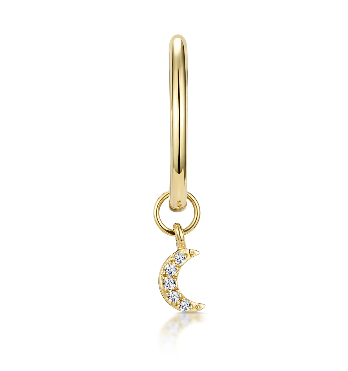 SINGLE Stellato Diamond Moon Charm Huggie Earring in 9K Gold - Image 2