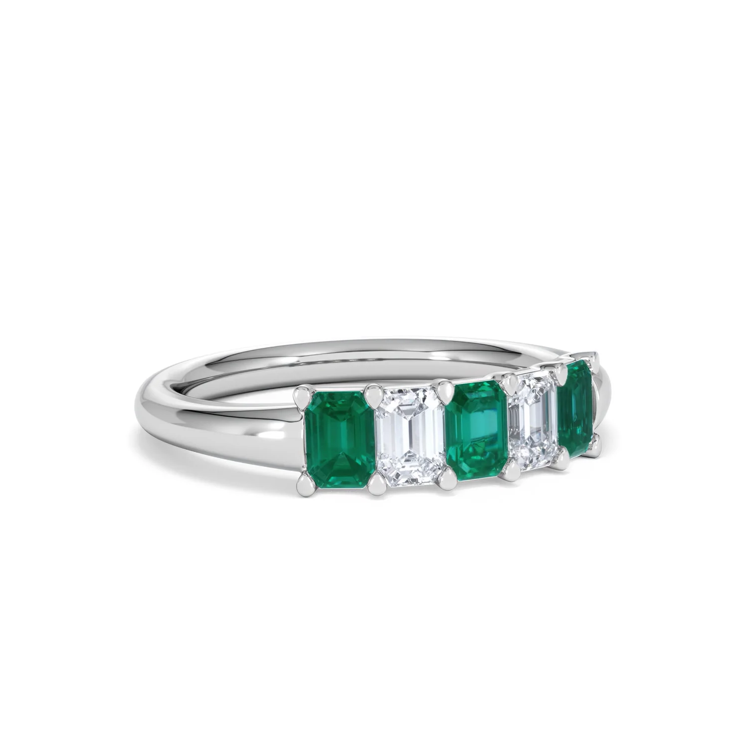Solene 0.75ct Emerald Cut Lab Emerald and  Lab Diamond Half Eternity Ring in 18K White Gold - Image 15