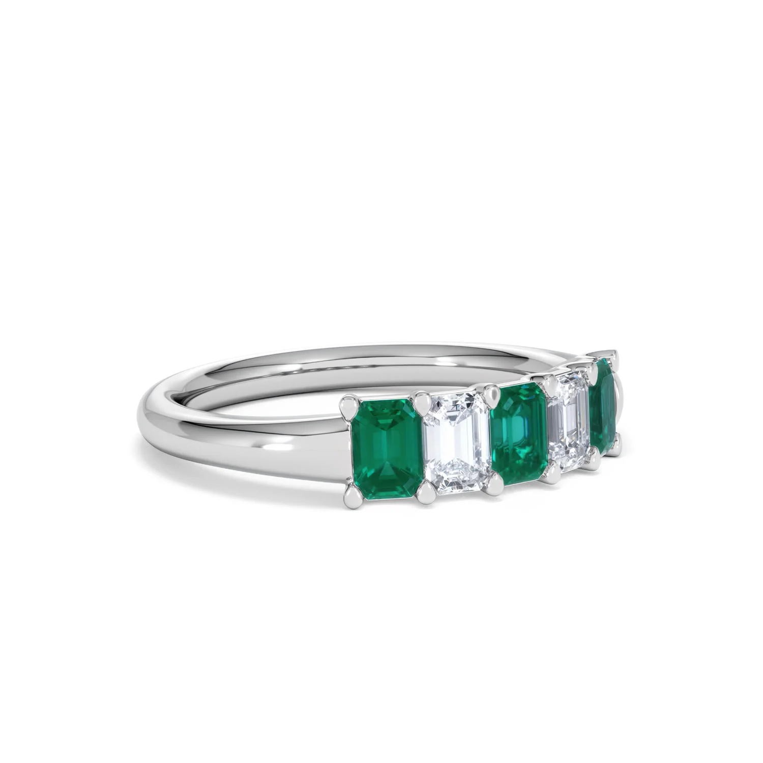 Solene 0.75ct Emerald Cut Lab Emerald and  Lab Diamond Half Eternity Ring in 18K White Gold - Image 17