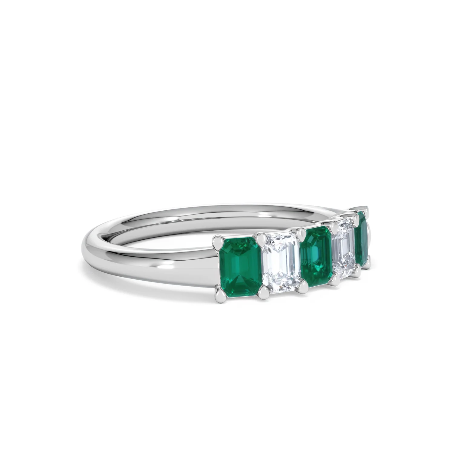 Solene 0.75ct Emerald Cut Lab Emerald and  Lab Diamond Half Eternity Ring in 18K White Gold - Image 18