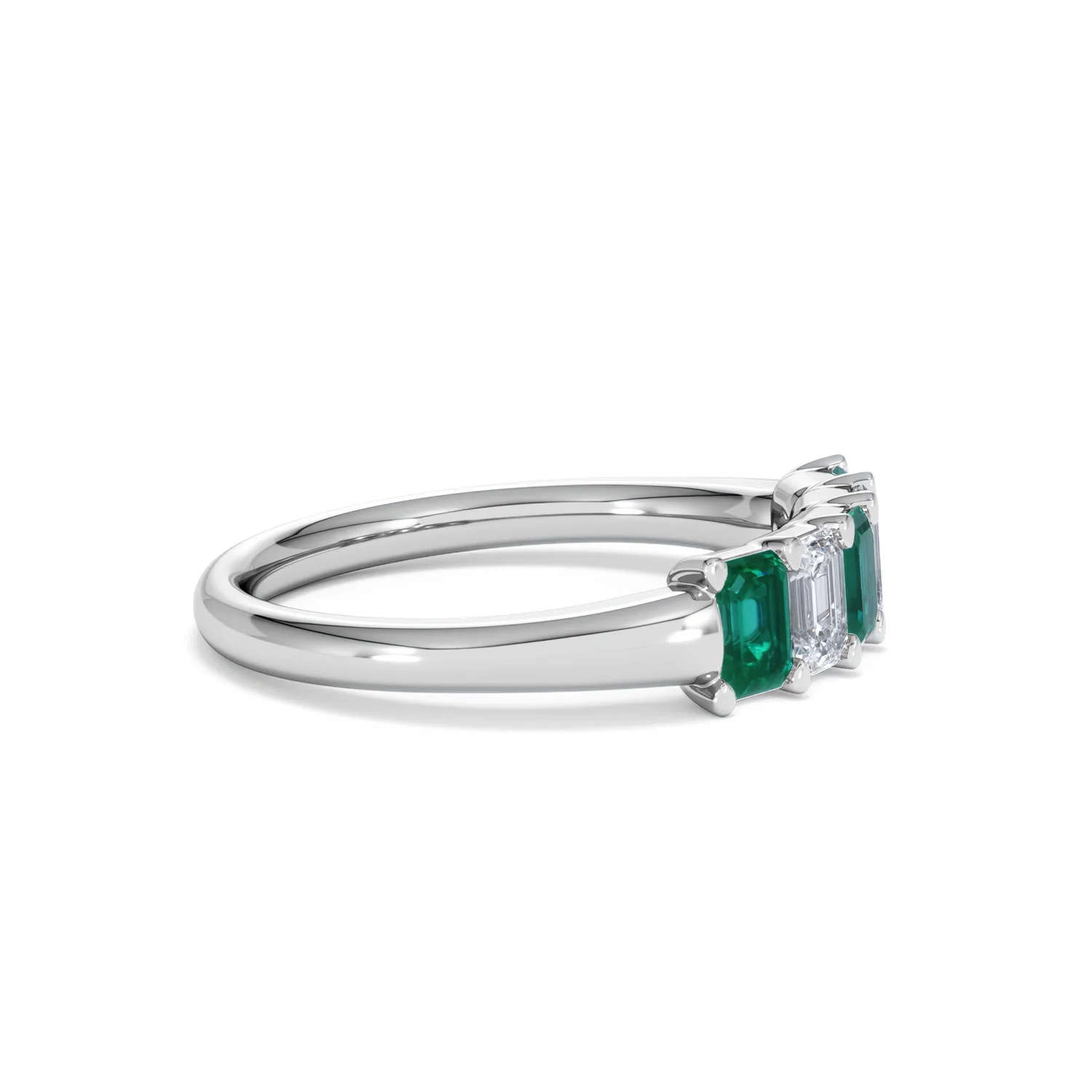 Solene 0.75ct Emerald Cut Lab Emerald and  Lab Diamond Half Eternity Ring in 18K White Gold - Image 25