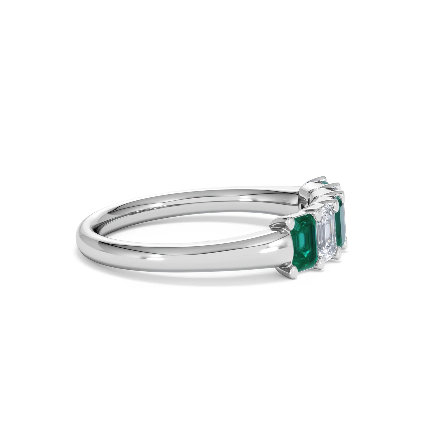 Solene 0.75ct Emerald Cut Lab Emerald and  Lab Diamond Half Eternity Ring in 18K White Gold - Image 26