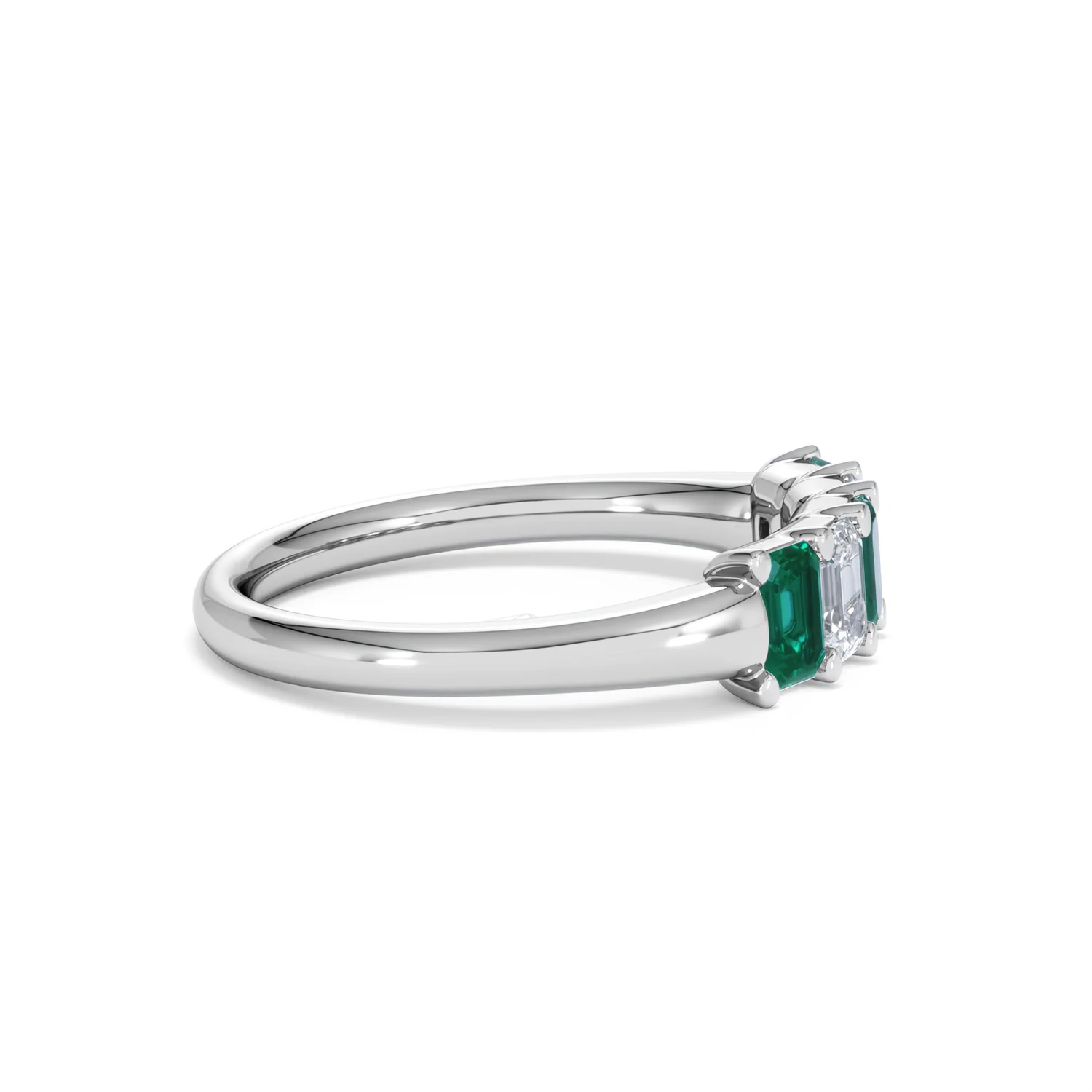 Solene 0.75ct Emerald Cut Lab Emerald and  Lab Diamond Half Eternity Ring in 18K White Gold - Image 27