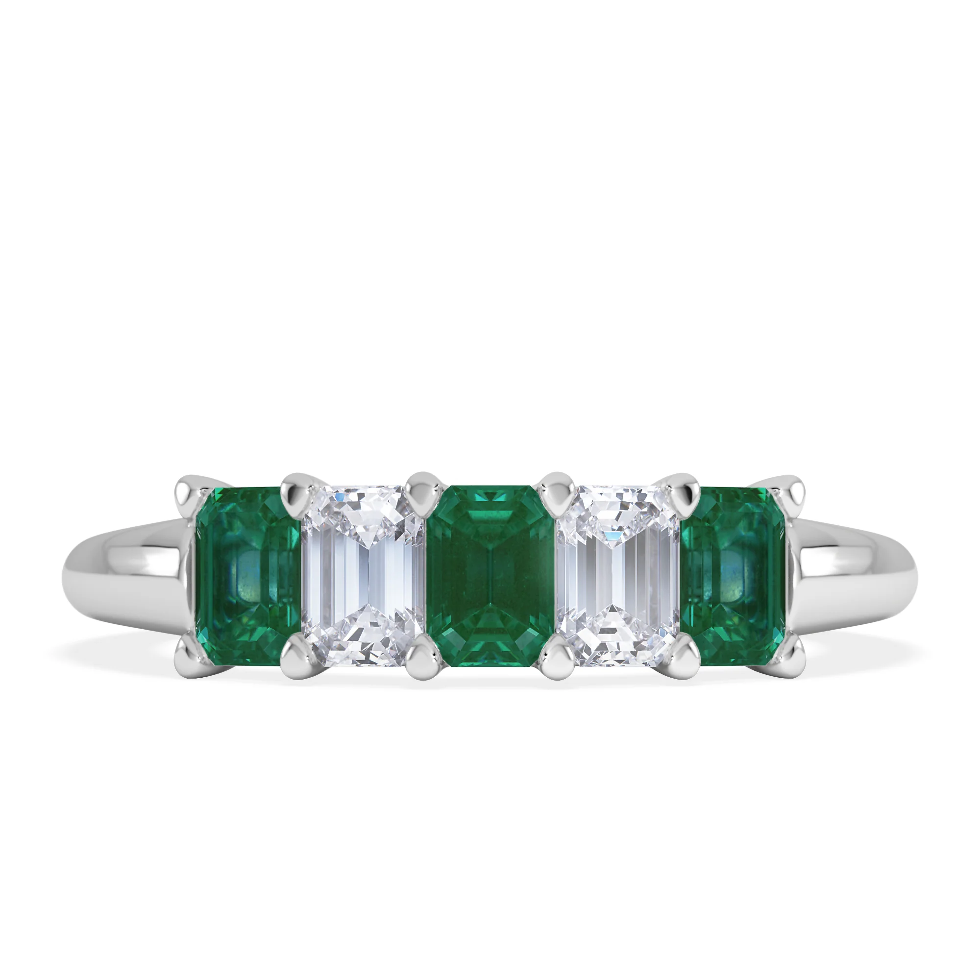 Solene 0.75ct Emerald Cut Lab Emerald and  Lab Diamond Half Eternity Ring in 18K White Gold - Image 3