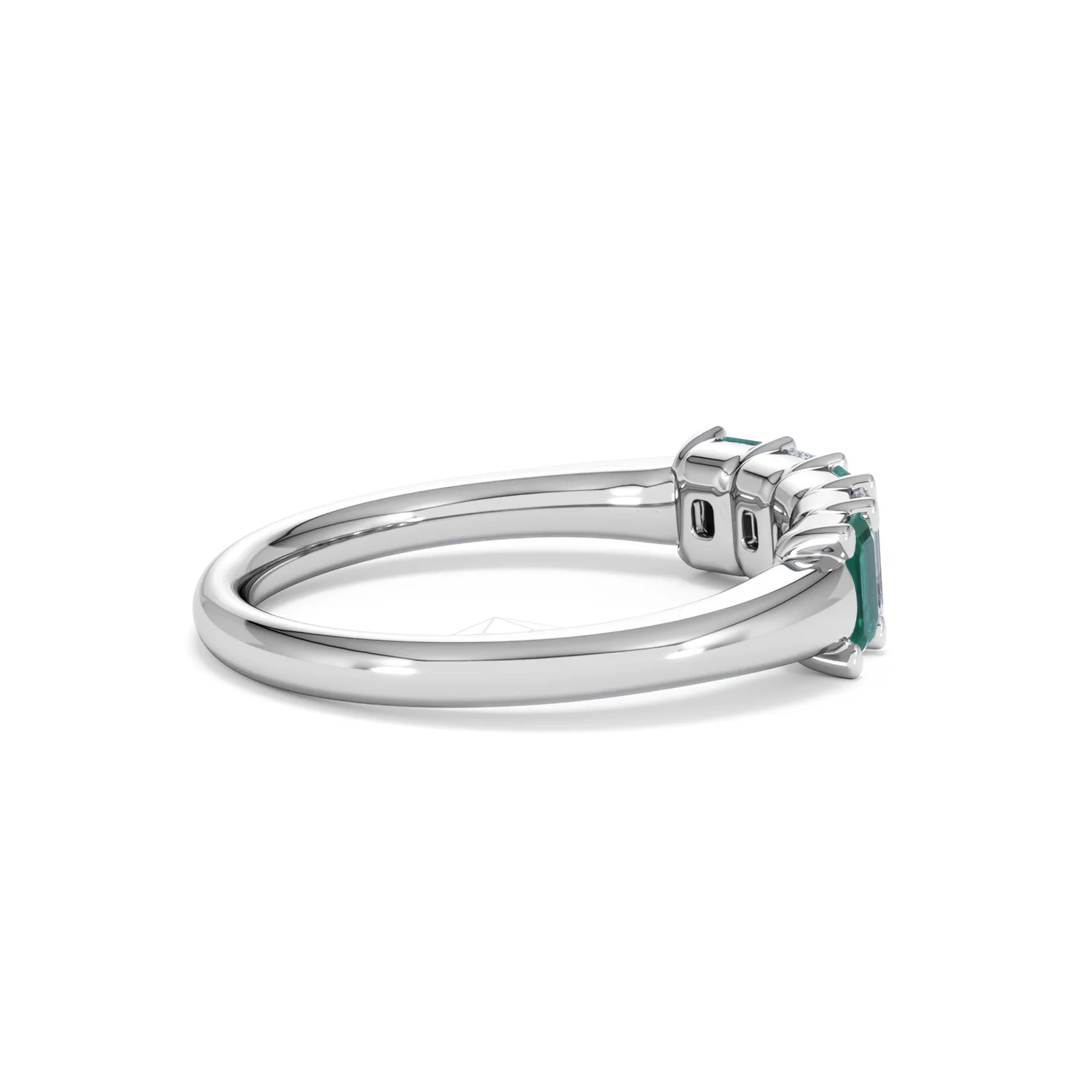 Solene 0.75ct Emerald Cut Lab Emerald and  Lab Diamond Half Eternity Ring in 18K White Gold - Image 32
