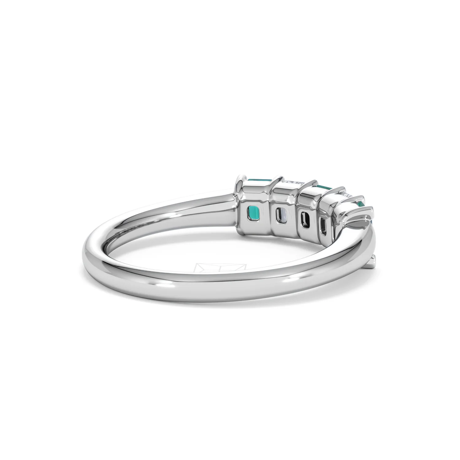 Solene 0.75ct Emerald Cut Lab Emerald and  Lab Diamond Half Eternity Ring in 18K White Gold - Image 38