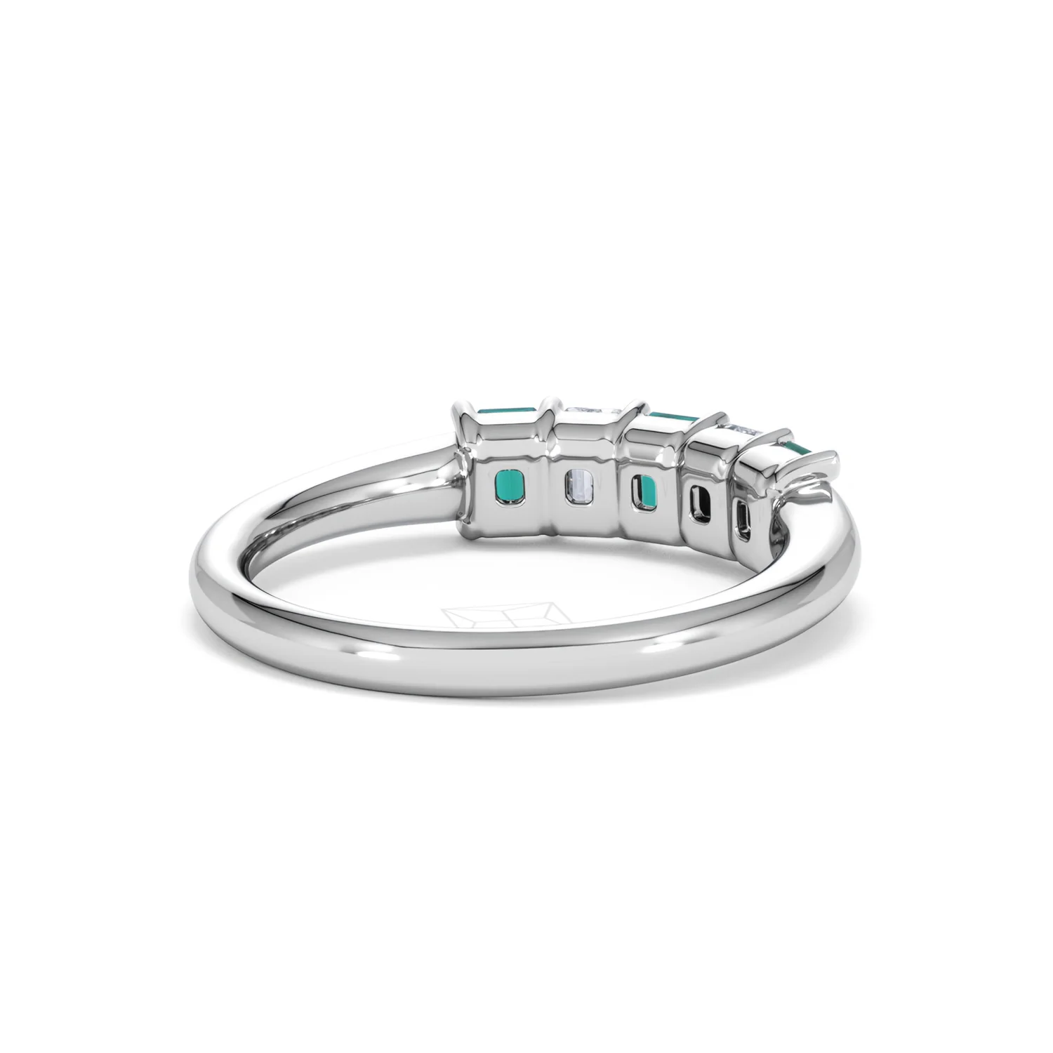 Solene 0.75ct Emerald Cut Lab Emerald and  Lab Diamond Half Eternity Ring in 18K White Gold - Image 42