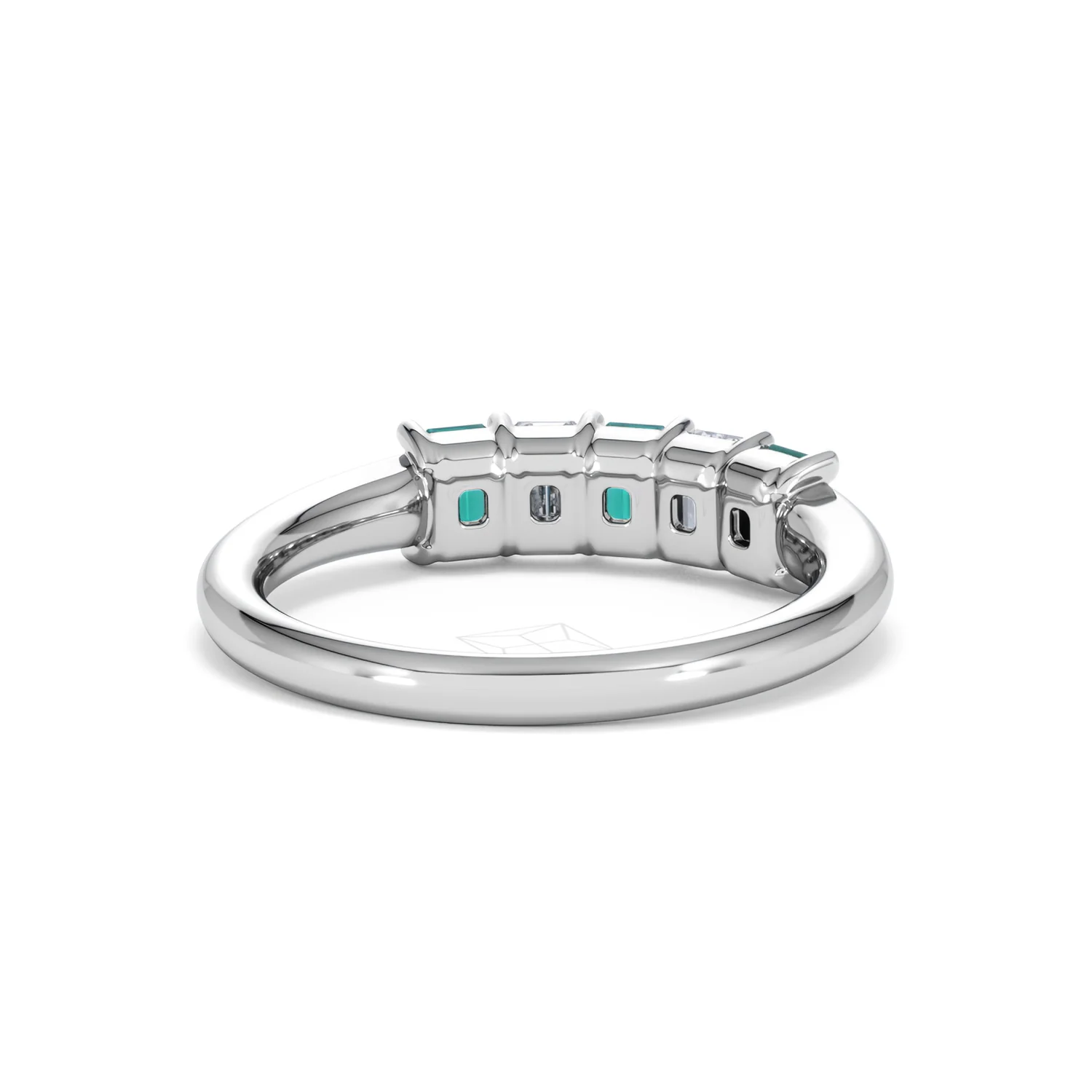 Solene 0.75ct Emerald Cut Lab Emerald and  Lab Diamond Half Eternity Ring in 18K White Gold - Image 45