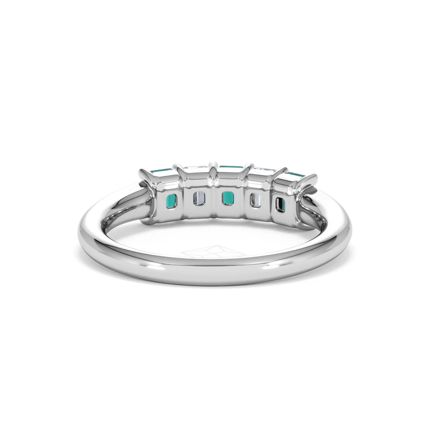 Solene 0.75ct Emerald Cut Lab Emerald and  Lab Diamond Half Eternity Ring in 18K White Gold - Image 47