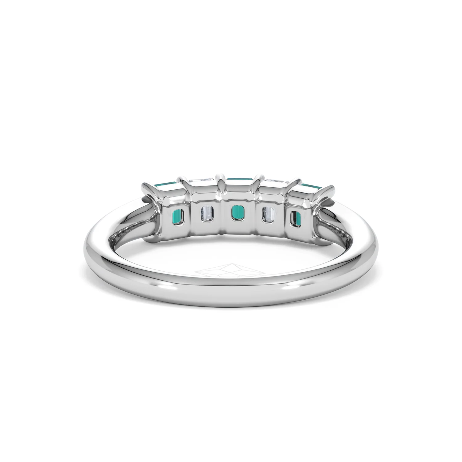 Solene 0.75ct Emerald Cut Lab Emerald and  Lab Diamond Half Eternity Ring in 18K White Gold - Image 48