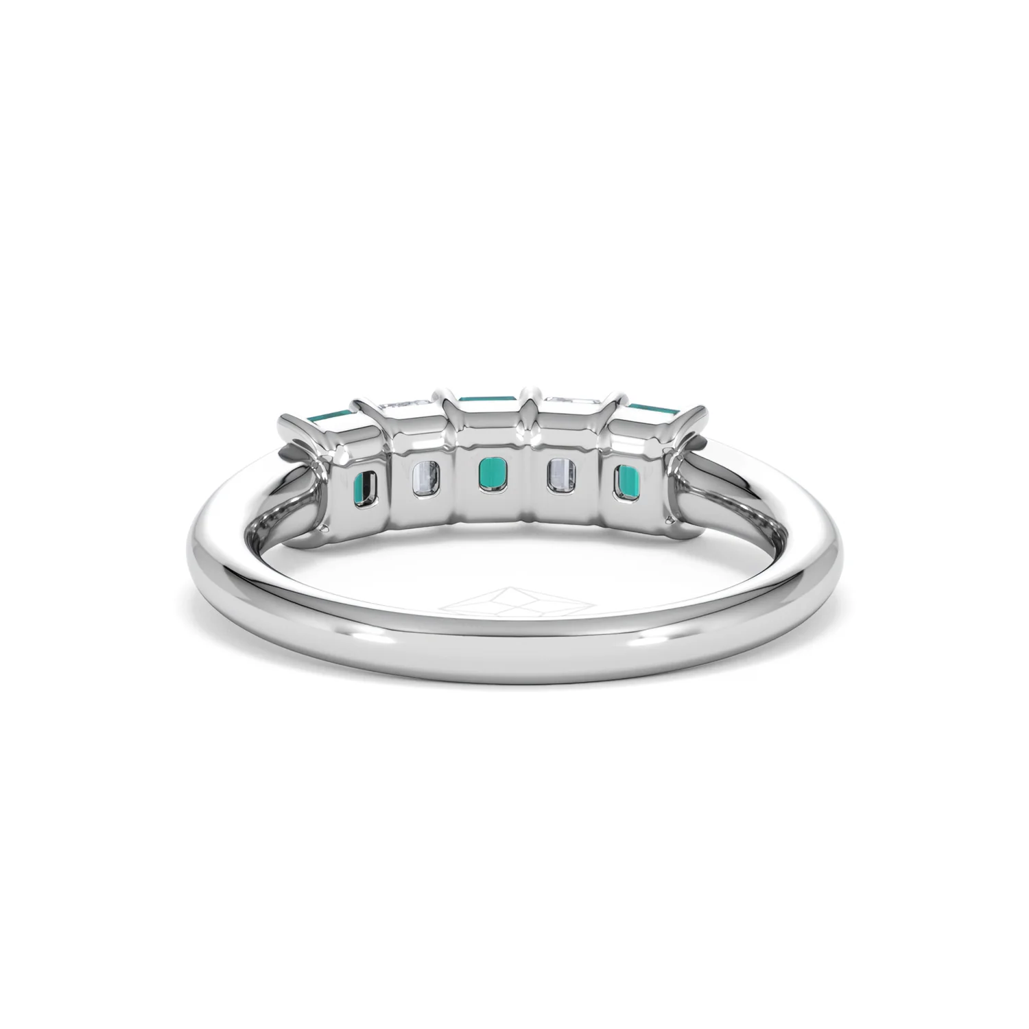 Solene 0.75ct Emerald Cut Lab Emerald and  Lab Diamond Half Eternity Ring in 18K White Gold - Image 50