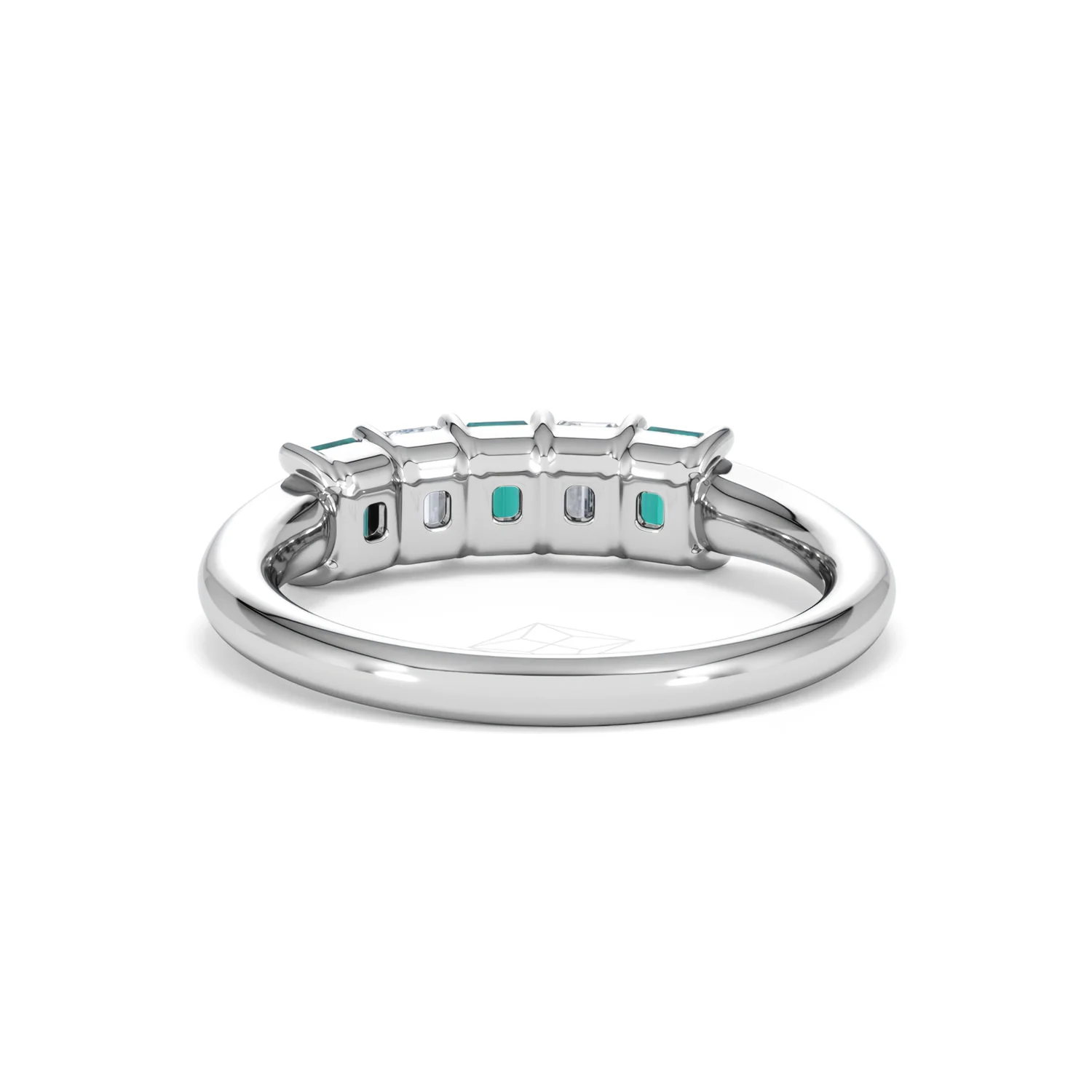 Solene 0.75ct Emerald Cut Lab Emerald and  Lab Diamond Half Eternity Ring in 18K White Gold - Image 51