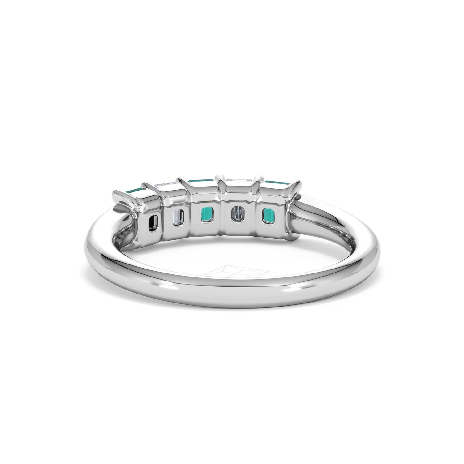 Solene 0.75ct Emerald Cut Lab Emerald and  Lab Diamond Half Eternity Ring in 18K White Gold - Image 52