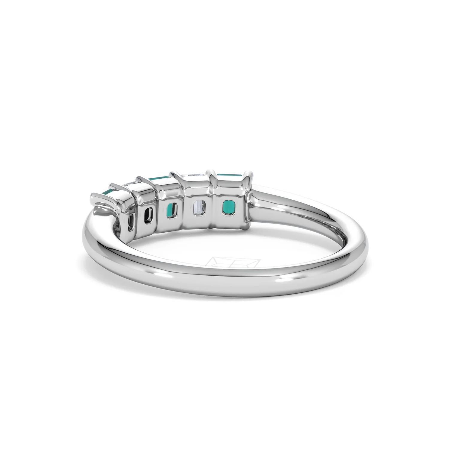 Solene 0.75ct Emerald Cut Lab Emerald and  Lab Diamond Half Eternity Ring in 18K White Gold - Image 56