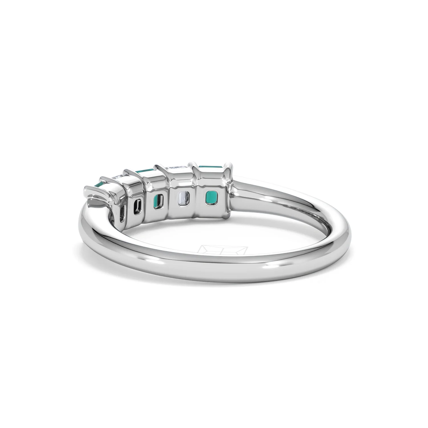 Solene 0.75ct Emerald Cut Lab Emerald and  Lab Diamond Half Eternity Ring in 18K White Gold - Image 57