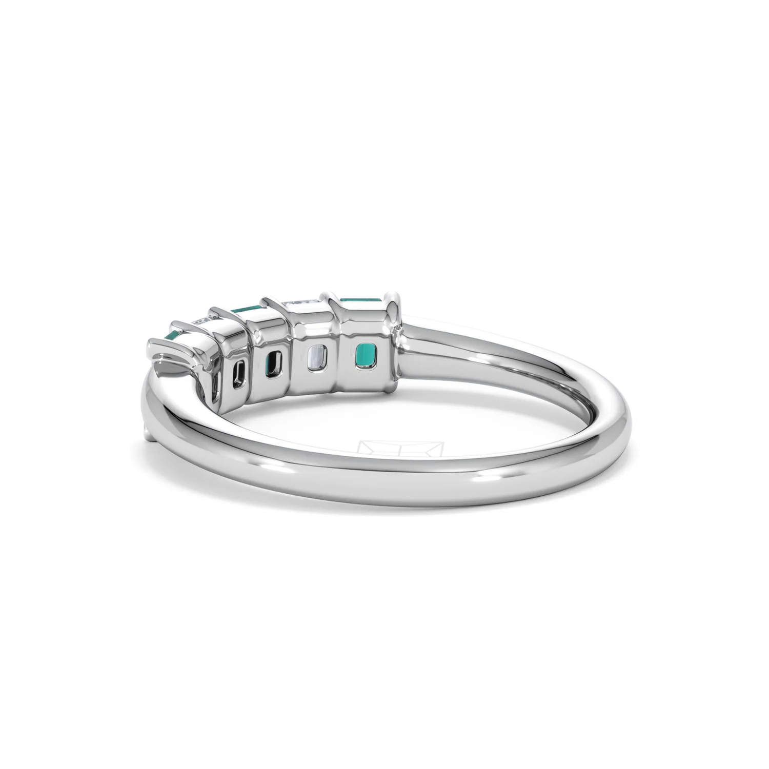 Solene 0.75ct Emerald Cut Lab Emerald and  Lab Diamond Half Eternity Ring in 18K White Gold - Image 58