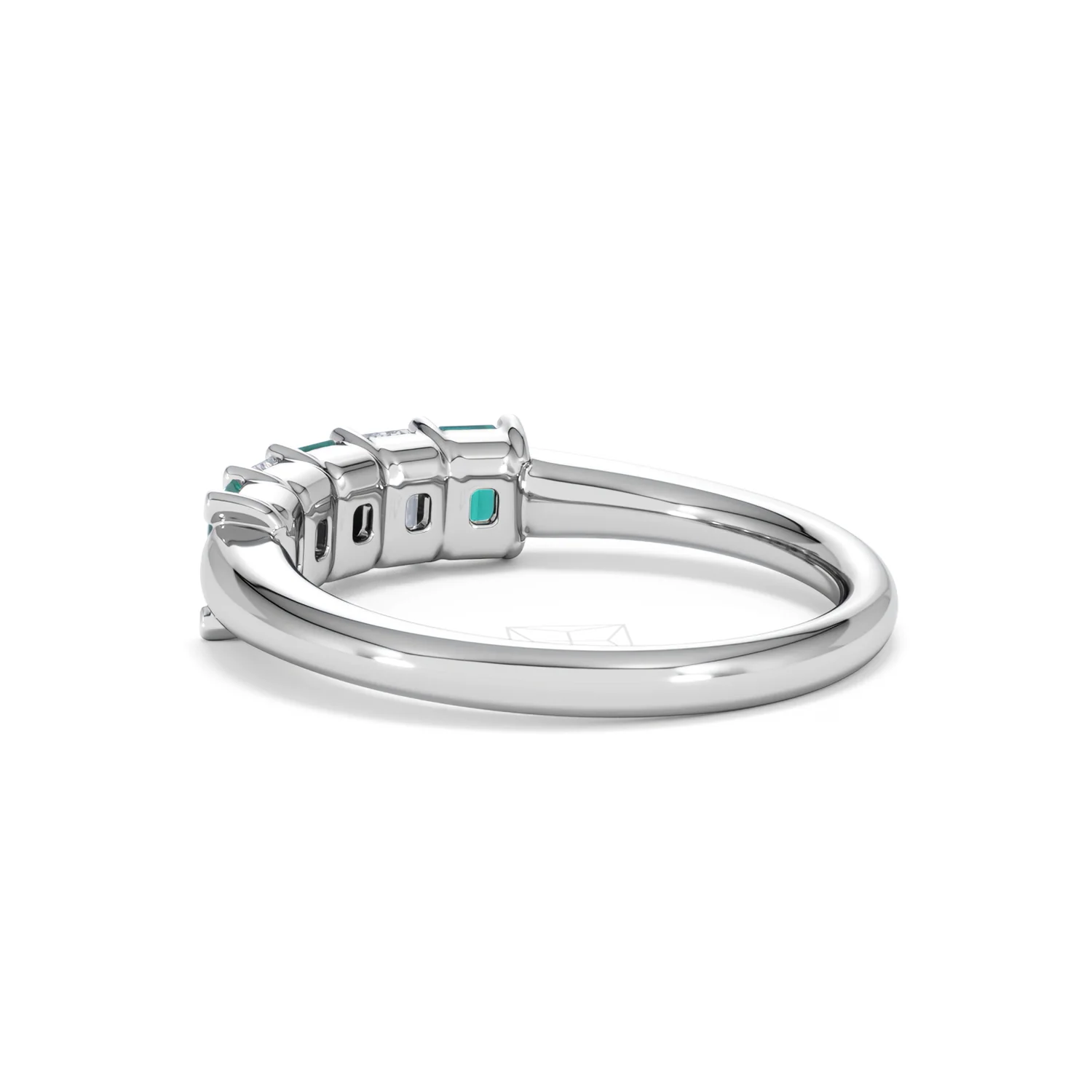 Solene 0.75ct Emerald Cut Lab Emerald and  Lab Diamond Half Eternity Ring in 18K White Gold - Image 60