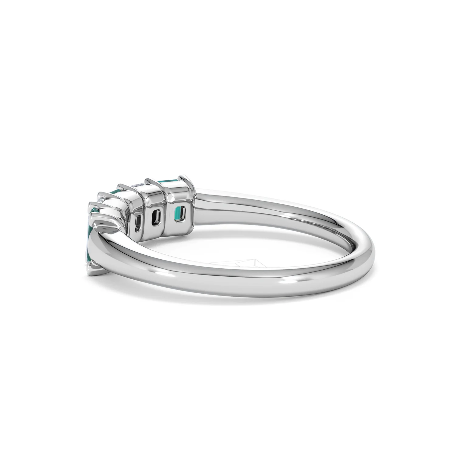 Solene 0.75ct Emerald Cut Lab Emerald and  Lab Diamond Half Eternity Ring in 18K White Gold - Image 63
