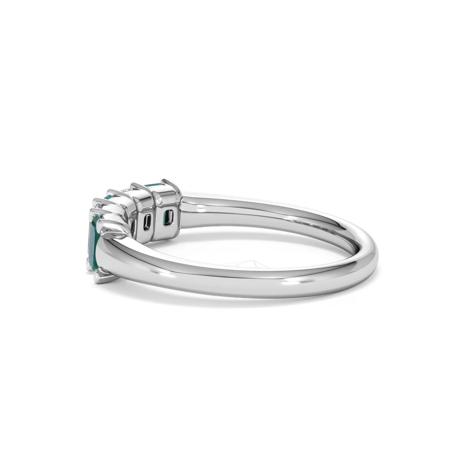 Solene 0.75ct Emerald Cut Lab Emerald and  Lab Diamond Half Eternity Ring in 18K White Gold - Image 65