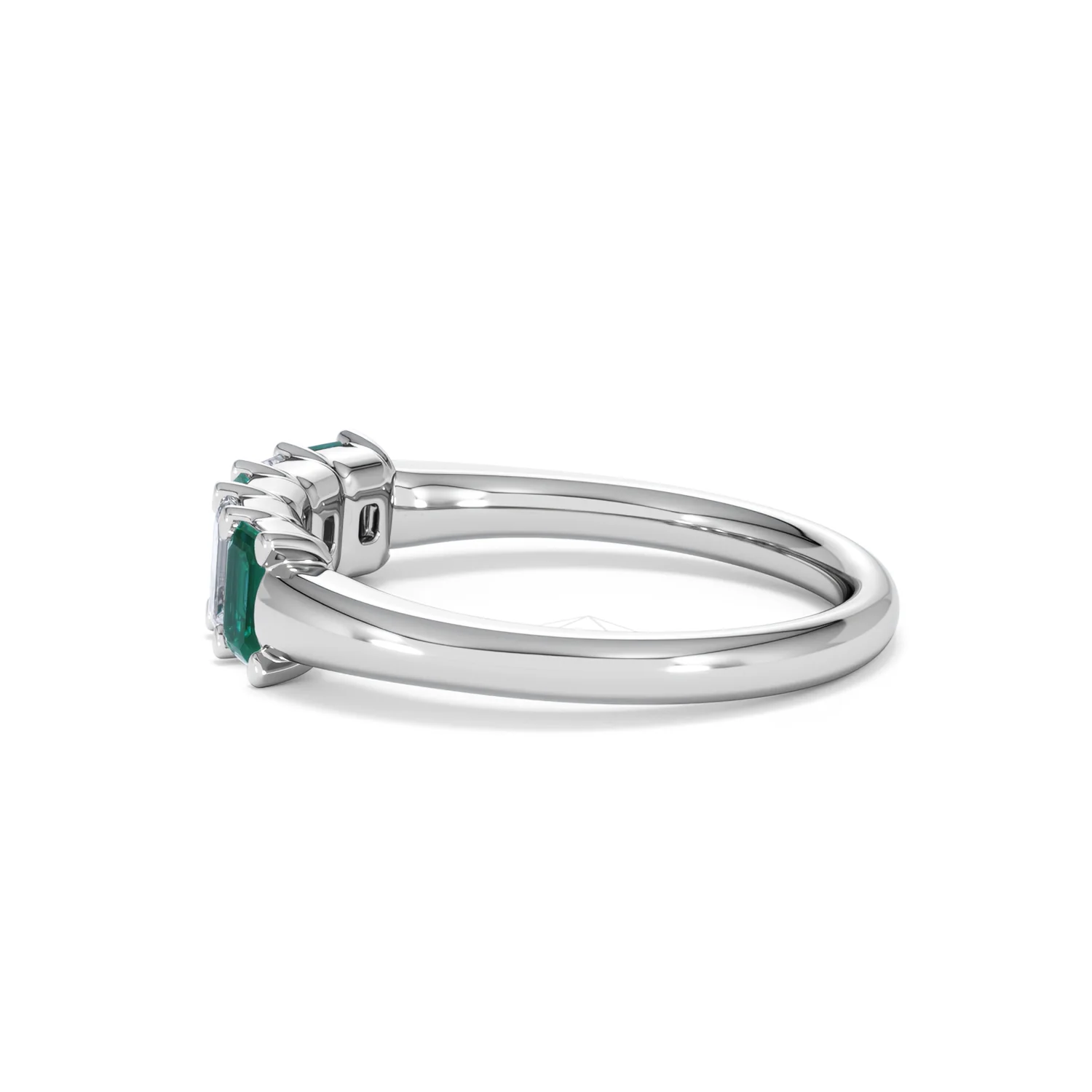 Solene 0.75ct Emerald Cut Lab Emerald and  Lab Diamond Half Eternity Ring in 18K White Gold - Image 67