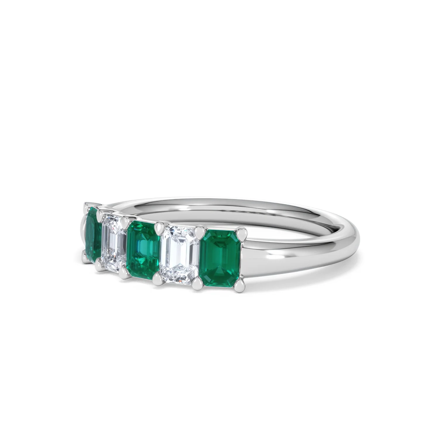 Solene 0.75ct Emerald Cut Lab Emerald and  Lab Diamond Half Eternity Ring in 18K White Gold - Image 81