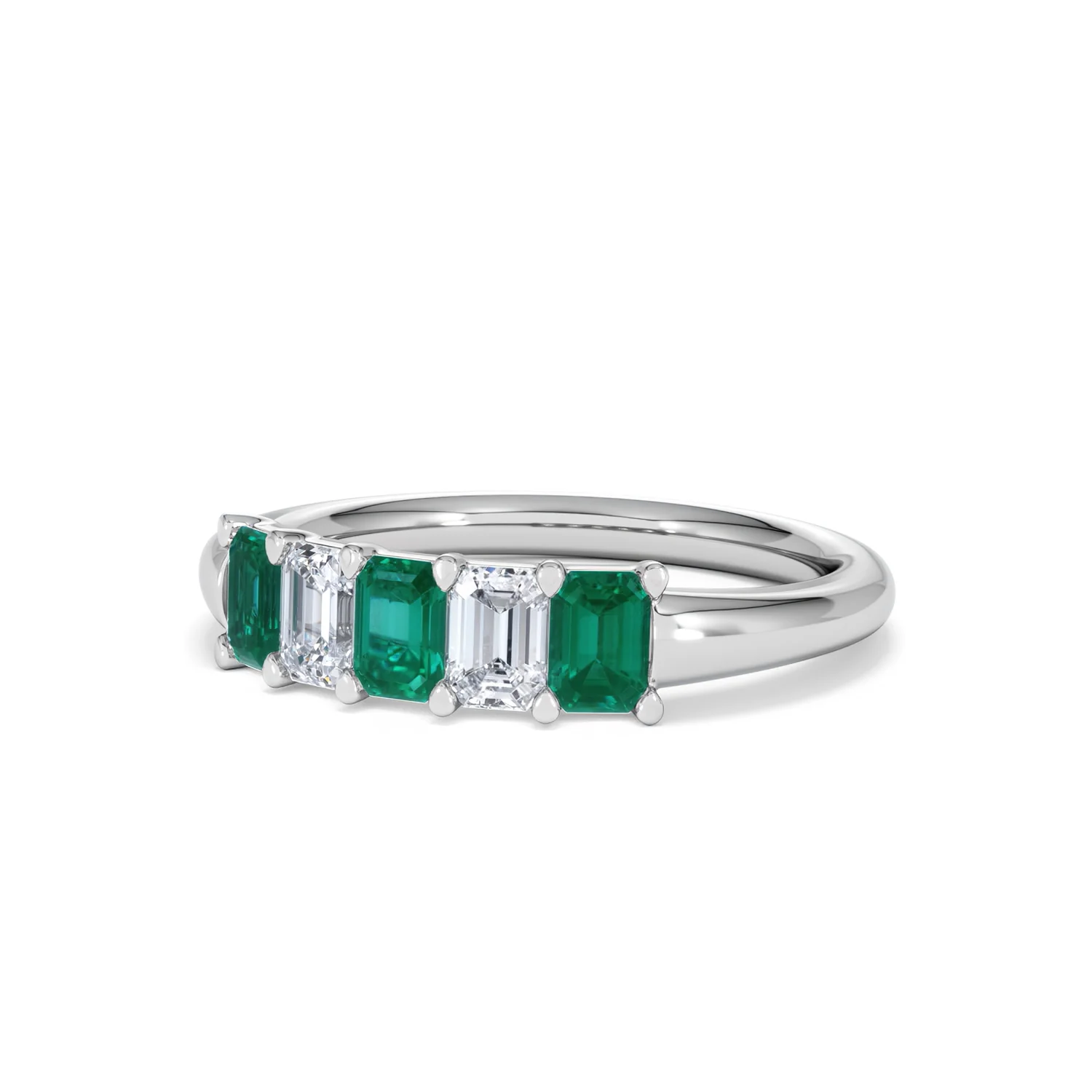 Solene 0.75ct Emerald Cut Lab Emerald and  Lab Diamond Half Eternity Ring in 18K White Gold - Image 83