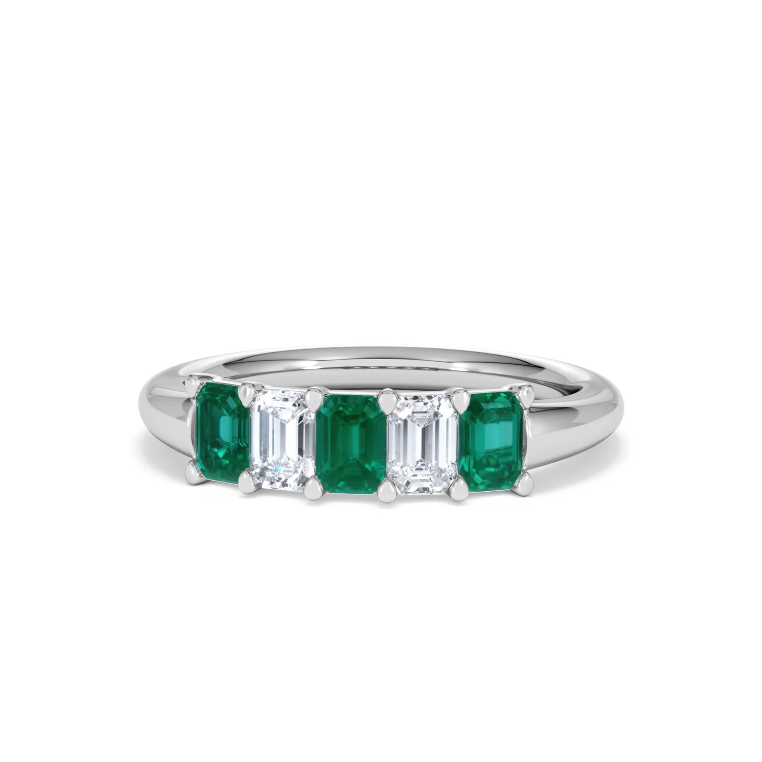 Solene 0.75ct Emerald Cut Lab Emerald and  Lab Diamond Half Eternity Ring in 18K White Gold - Image 87