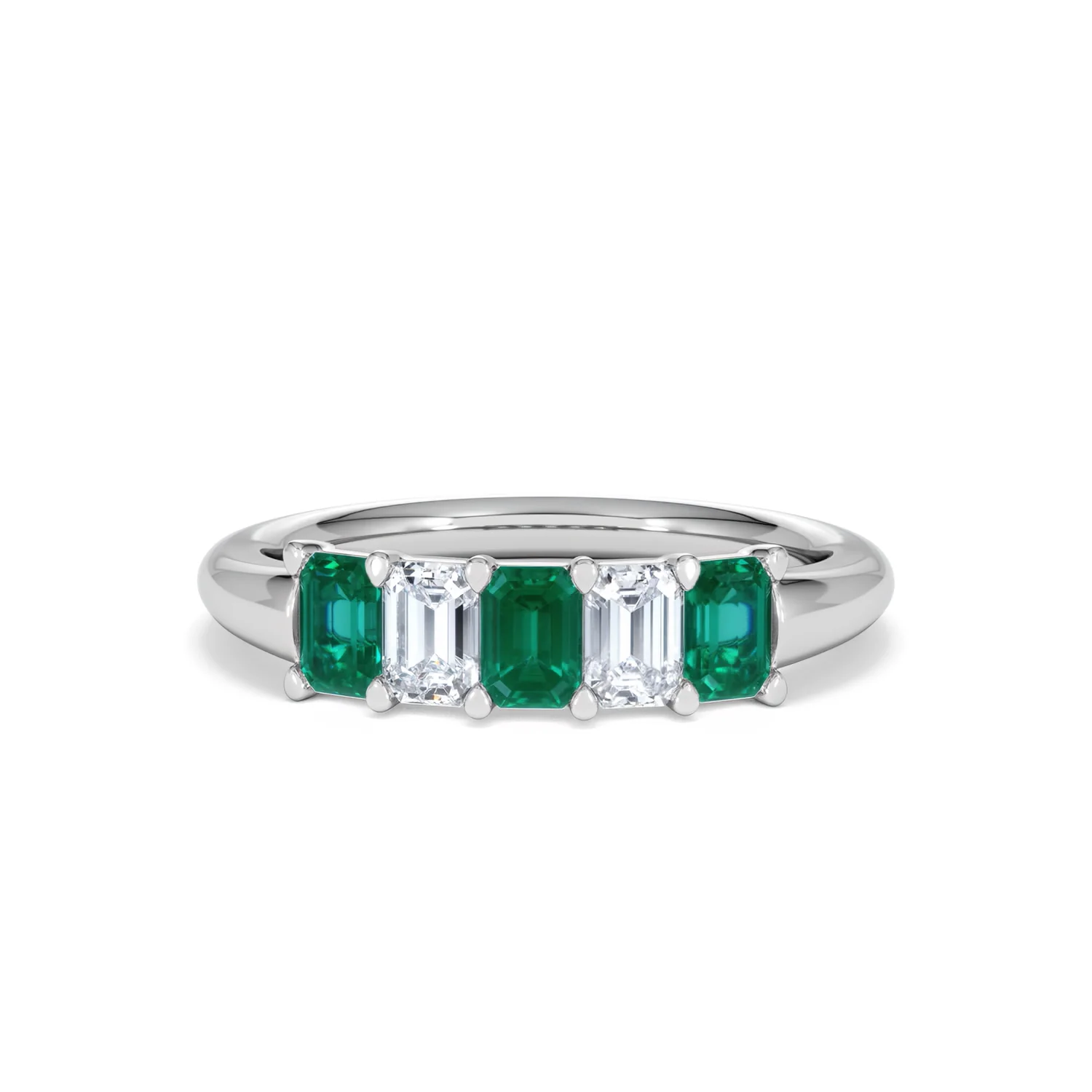 Solene 0.75ct Emerald Cut Lab Emerald and  Lab Diamond Half Eternity Ring in 18K White Gold - Image 88