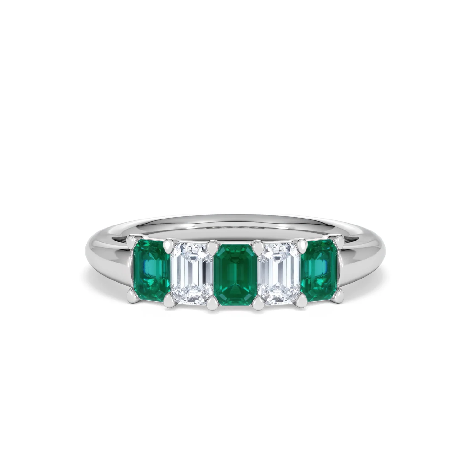 Solene 0.75ct Emerald Cut Lab Emerald and  Lab Diamond Half Eternity Ring in 18K White Gold - Image 9