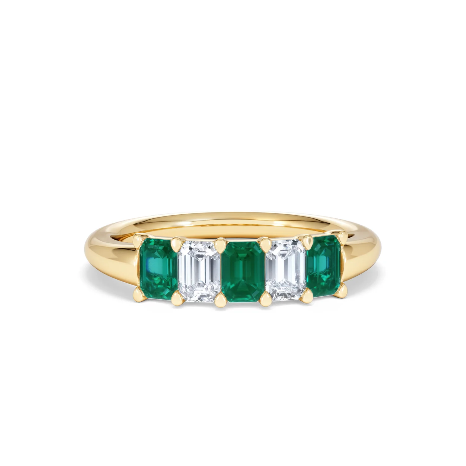 Solene 0.75ct Emerald Cut Lab Emerald and Lab Diamond Half Eternity Ring in 18K Yellow Gold - Image 10