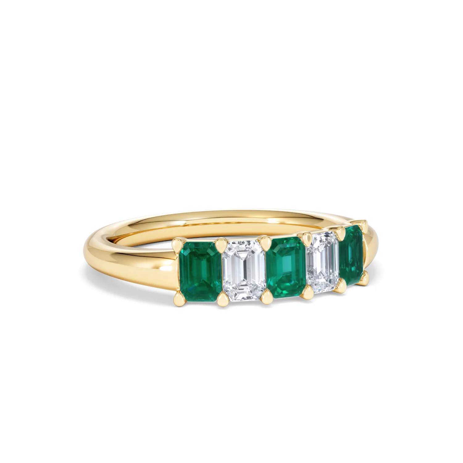 Solene 0.75ct Emerald Cut Lab Emerald and Lab Diamond Half Eternity Ring in 18K Yellow Gold - Image 14