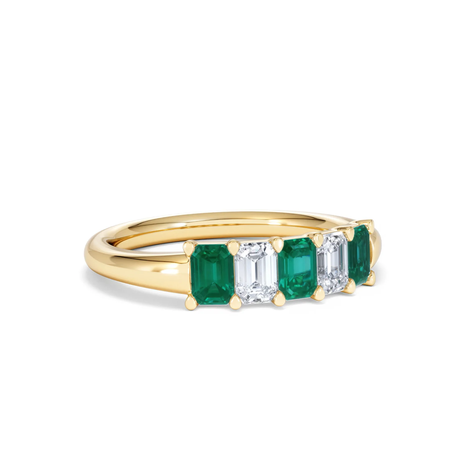 Solene 0.75ct Emerald Cut Lab Emerald and Lab Diamond Half Eternity Ring in 18K Yellow Gold - Image 15