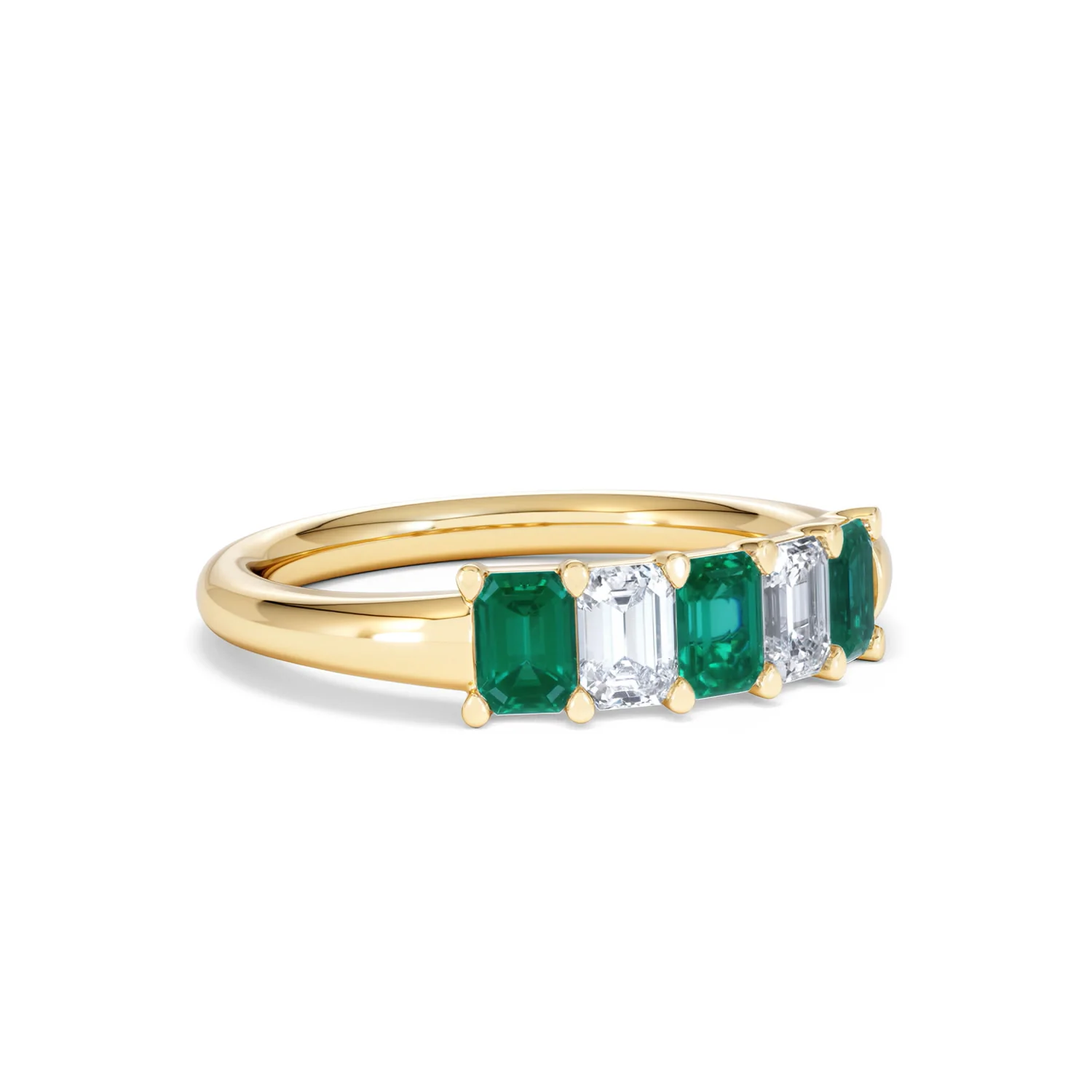 Solene 0.75ct Emerald Cut Lab Emerald and Lab Diamond Half Eternity Ring in 18K Yellow Gold - Image 16