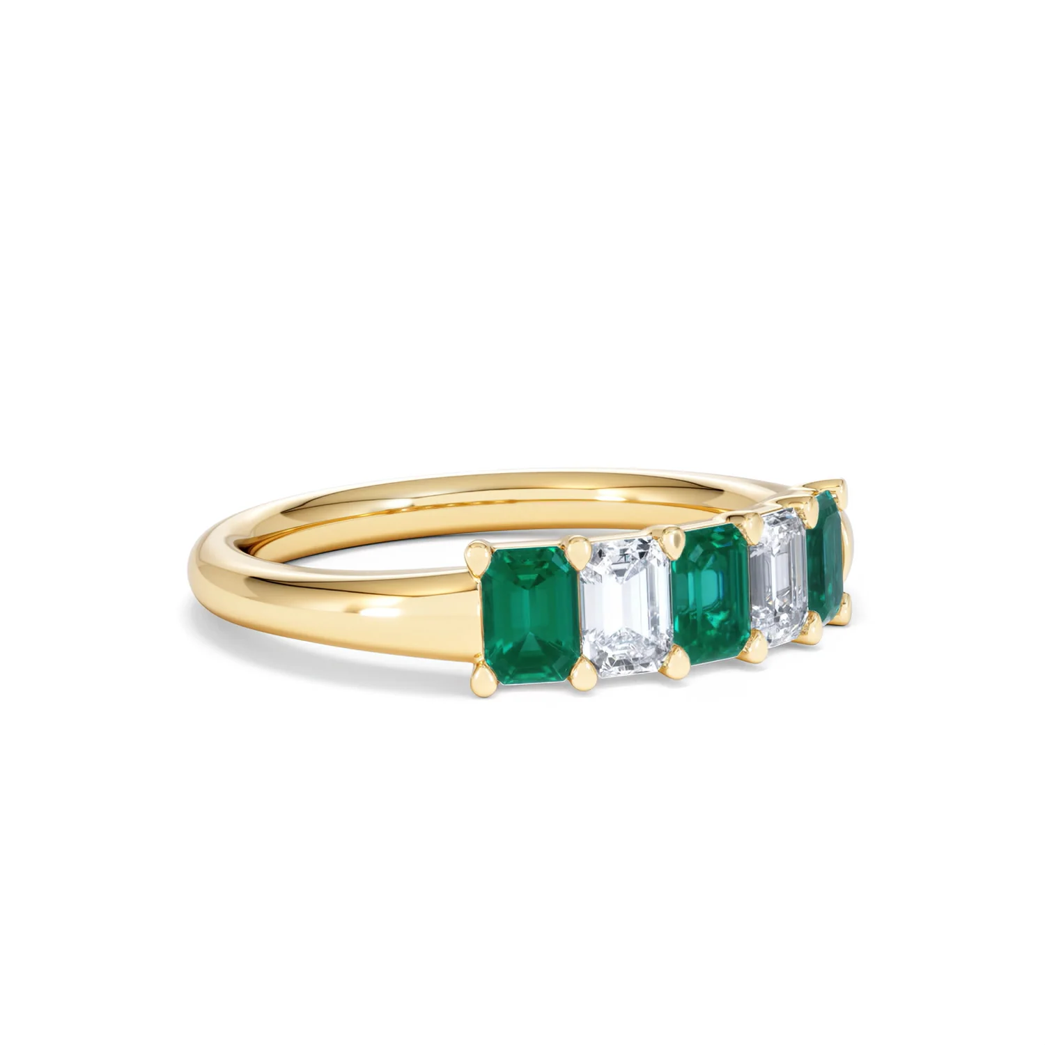 Solene 0.75ct Emerald Cut Lab Emerald and Lab Diamond Half Eternity Ring in 18K Yellow Gold - Image 17