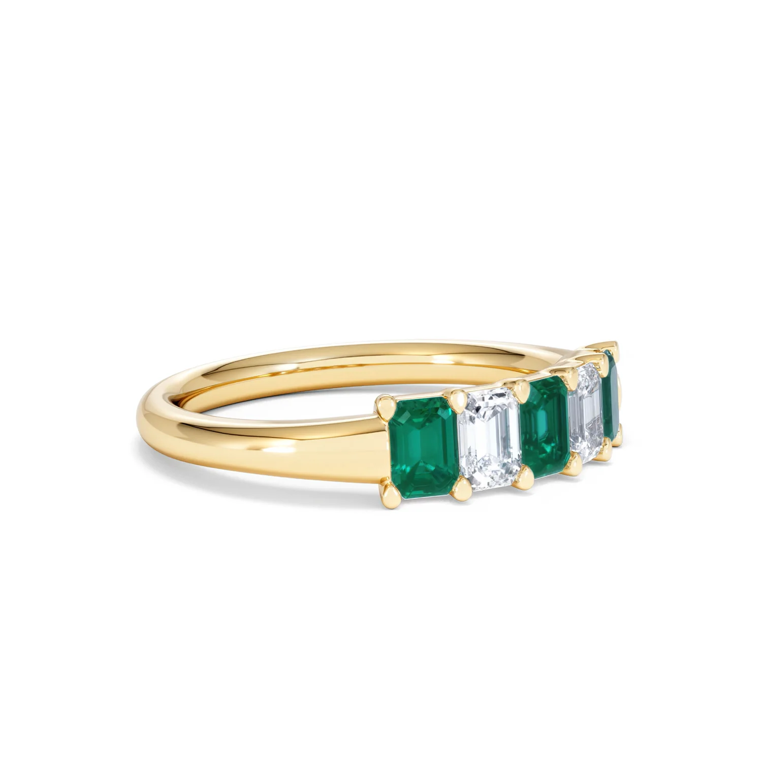 Solene 0.75ct Emerald Cut Lab Emerald and Lab Diamond Half Eternity Ring in 18K Yellow Gold - Image 19