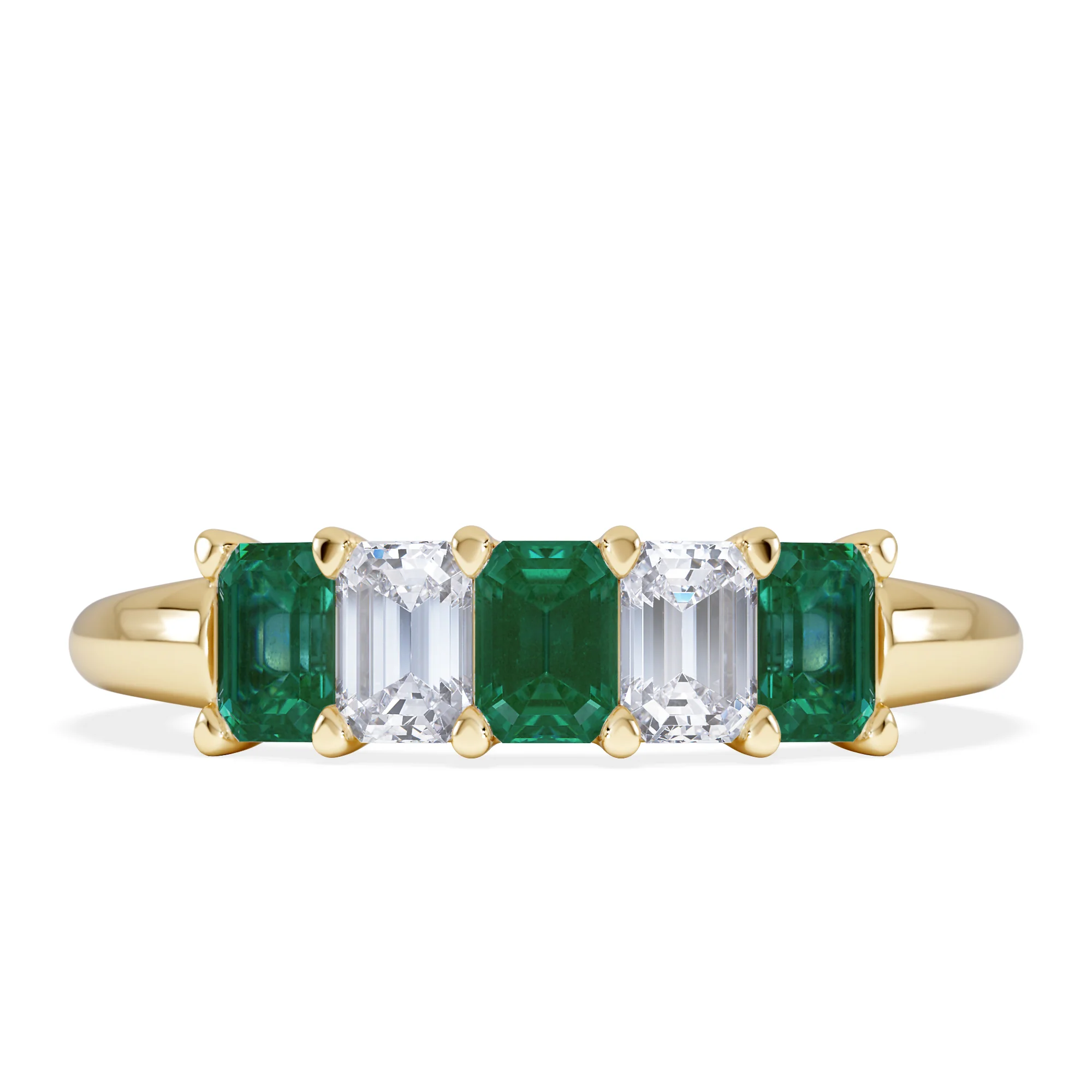 Solene 0.75ct Emerald Cut Lab Emerald and Lab Diamond Half Eternity Ring in 18K Yellow Gold - Image 3