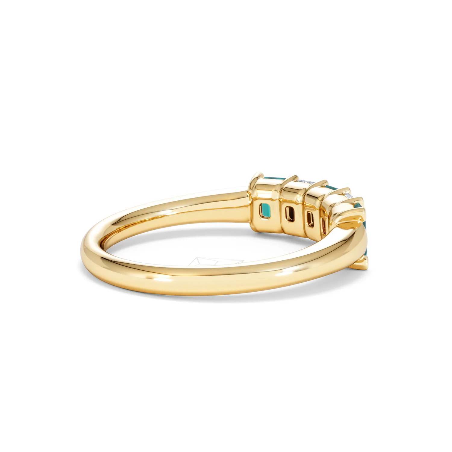 Solene 0.75ct Emerald Cut Lab Emerald and Lab Diamond Half Eternity Ring in 18K Yellow Gold - Image 36