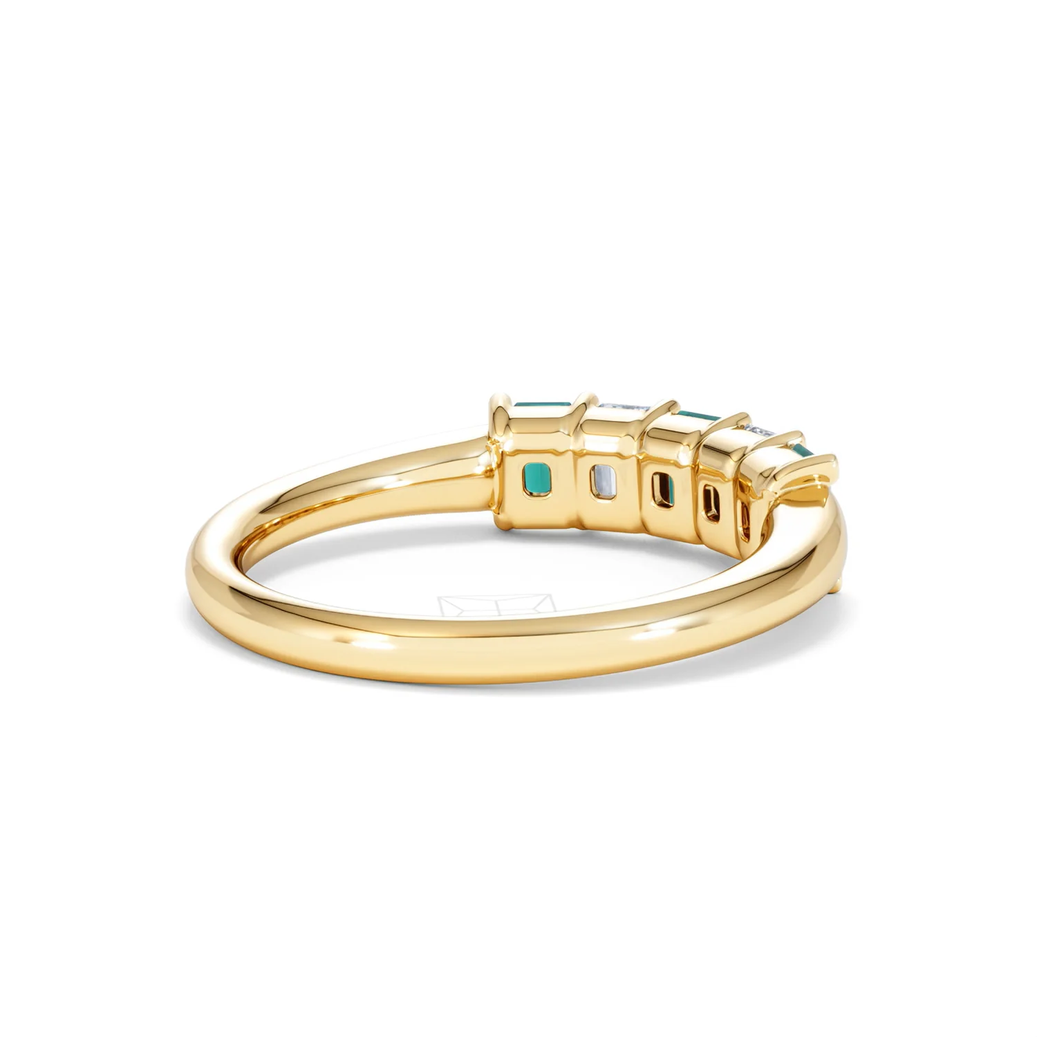 Solene 0.75ct Emerald Cut Lab Emerald and Lab Diamond Half Eternity Ring in 18K Yellow Gold - Image 40