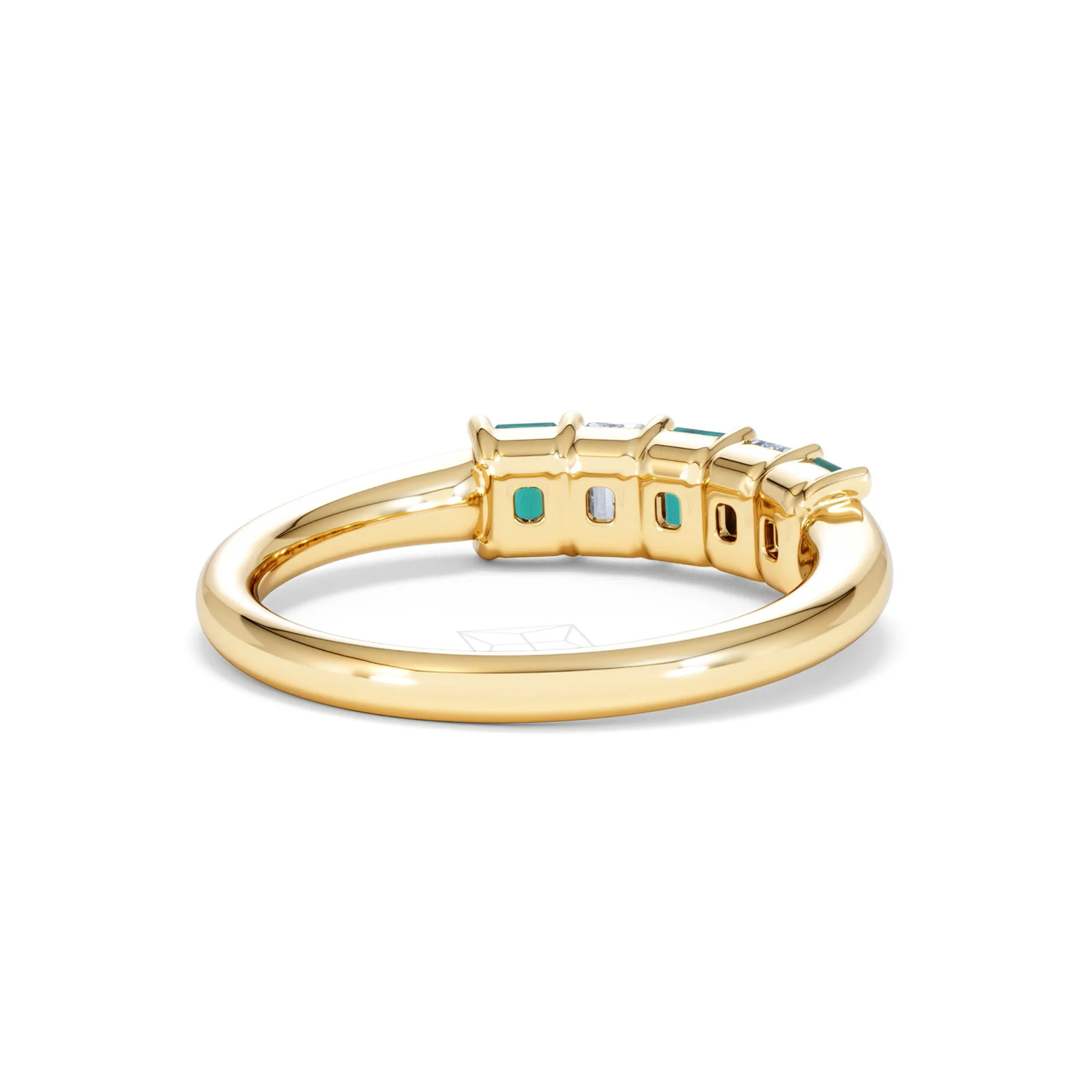 Solene 0.75ct Emerald Cut Lab Emerald and Lab Diamond Half Eternity Ring in 18K Yellow Gold - Image 42