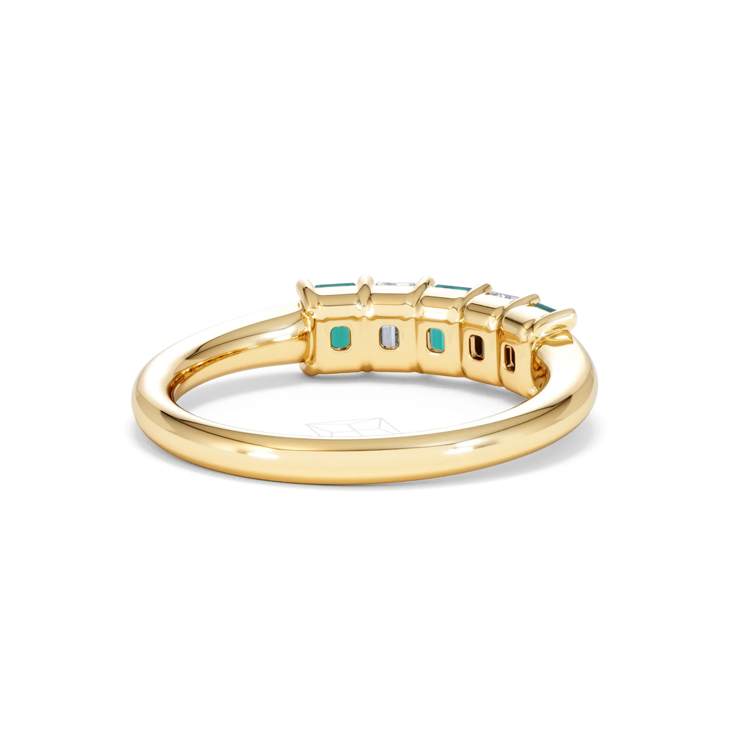 Solene 0.75ct Emerald Cut Lab Emerald and Lab Diamond Half Eternity Ring in 18K Yellow Gold - Image 43