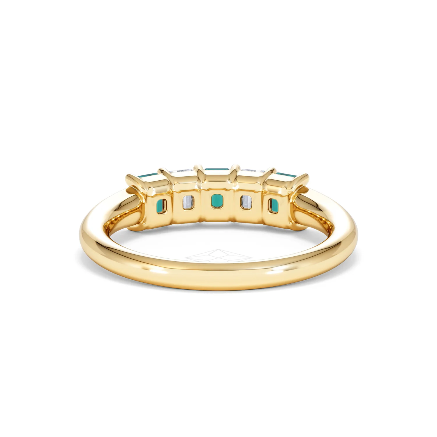 Solene 0.75ct Emerald Cut Lab Emerald and Lab Diamond Half Eternity Ring in 18K Yellow Gold - Image 49
