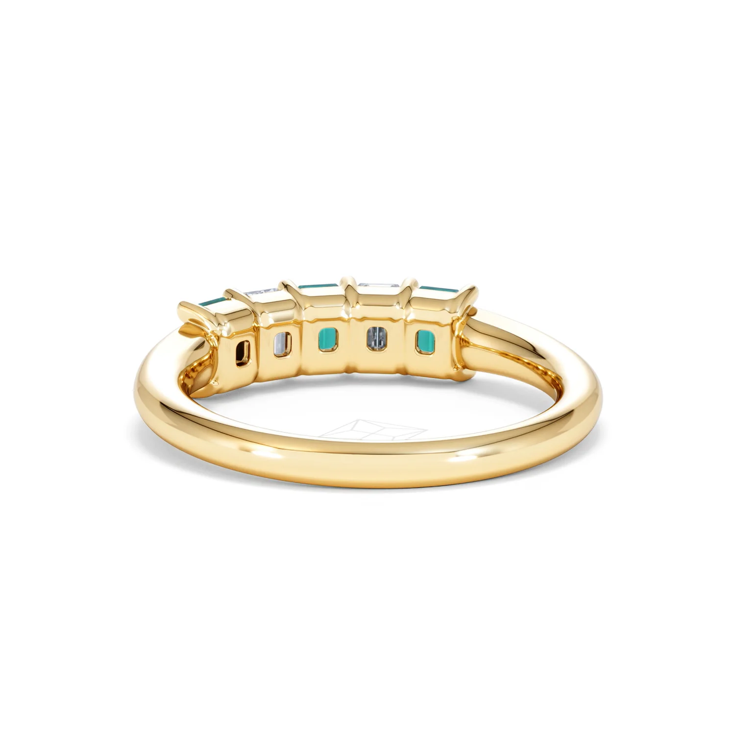 Solene 0.75ct Emerald Cut Lab Emerald and Lab Diamond Half Eternity Ring in 18K Yellow Gold - Image 52