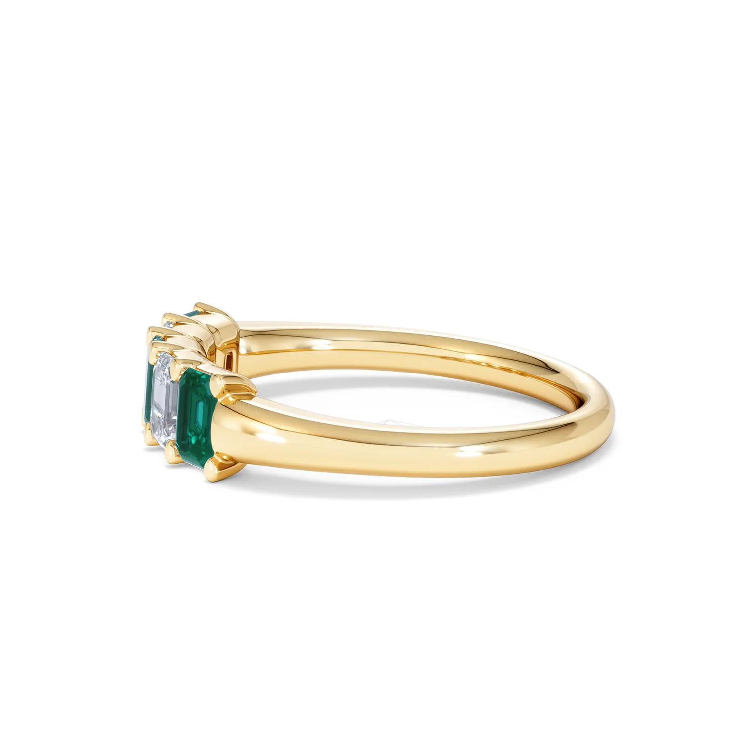 Solene 0.75ct Emerald Cut Lab Emerald and Lab Diamond Half Eternity Ring in 18K Yellow Gold - Image 70