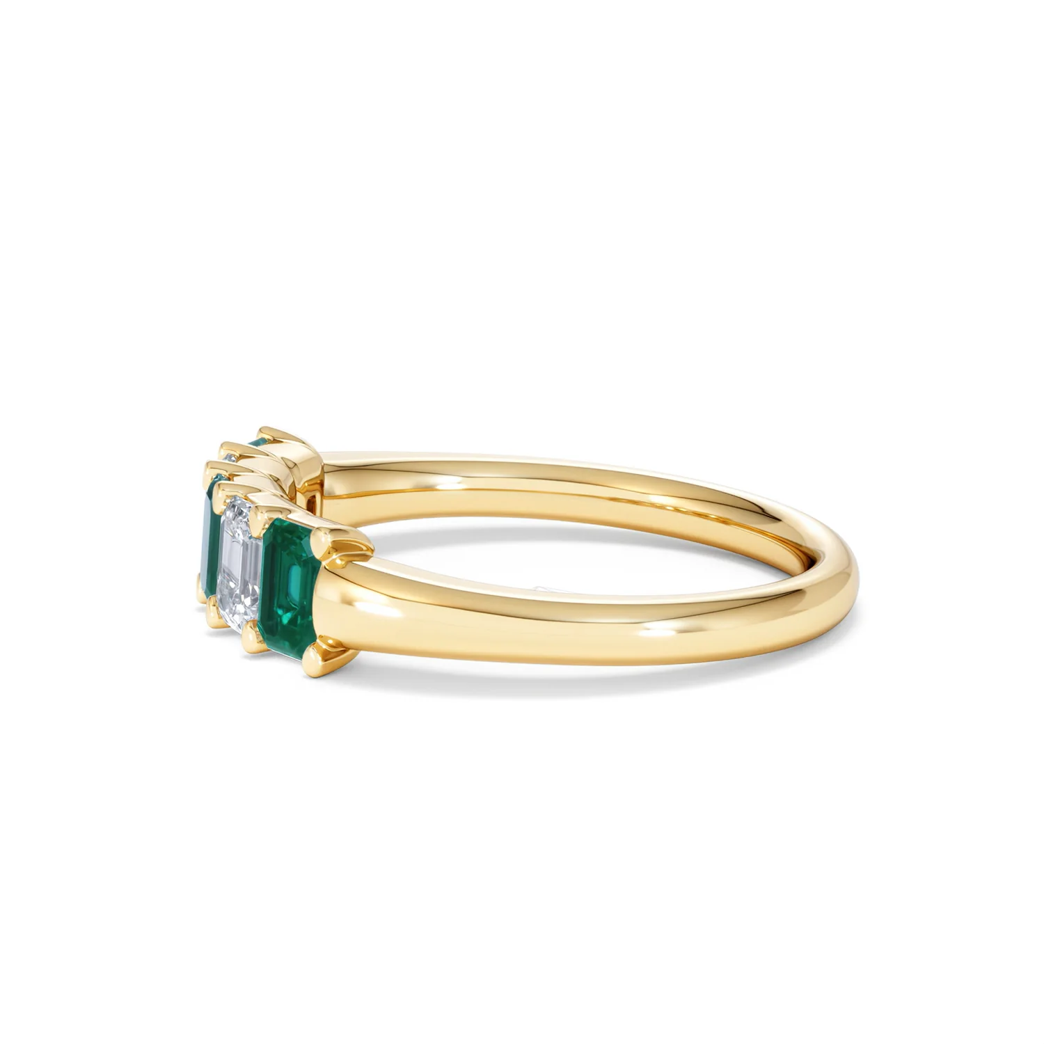Solene 0.75ct Emerald Cut Lab Emerald and Lab Diamond Half Eternity Ring in 18K Yellow Gold - Image 71
