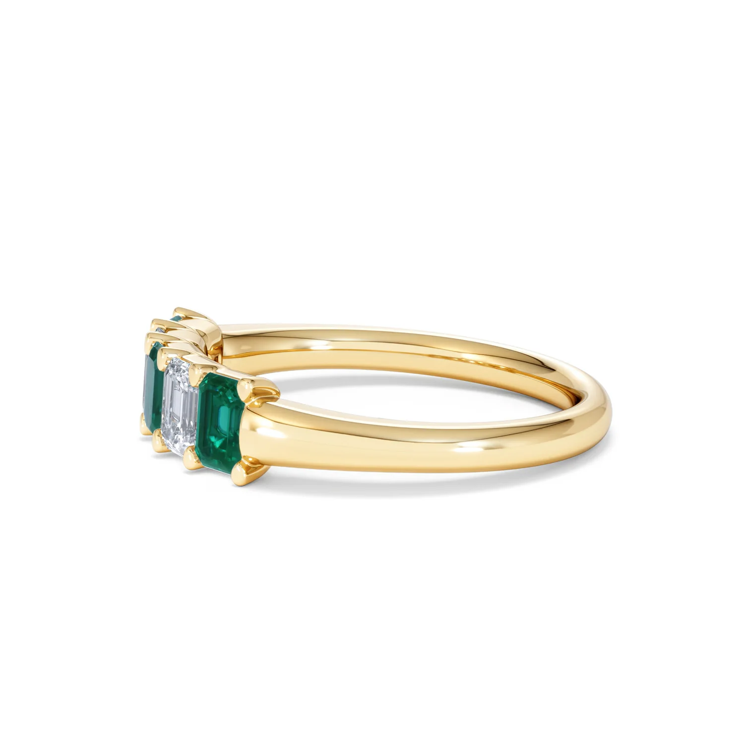 Solene 0.75ct Emerald Cut Lab Emerald and Lab Diamond Half Eternity Ring in 18K Yellow Gold - Image 72