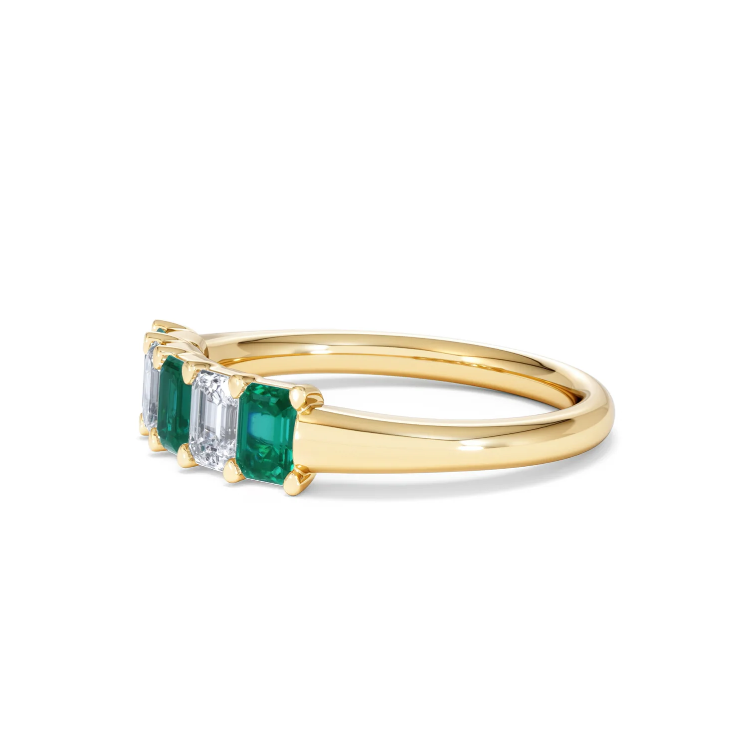Solene 0.75ct Emerald Cut Lab Emerald and Lab Diamond Half Eternity Ring in 18K Yellow Gold - Image 75