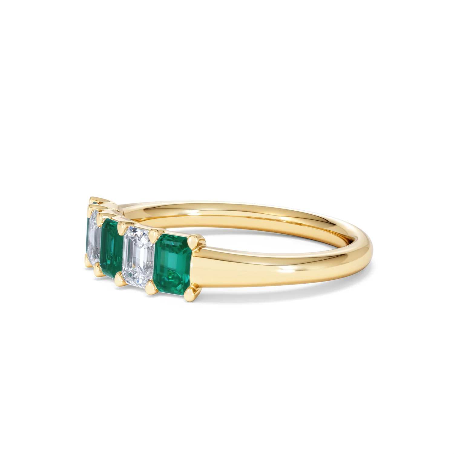 Solene 0.75ct Emerald Cut Lab Emerald and Lab Diamond Half Eternity Ring in 18K Yellow Gold - Image 76