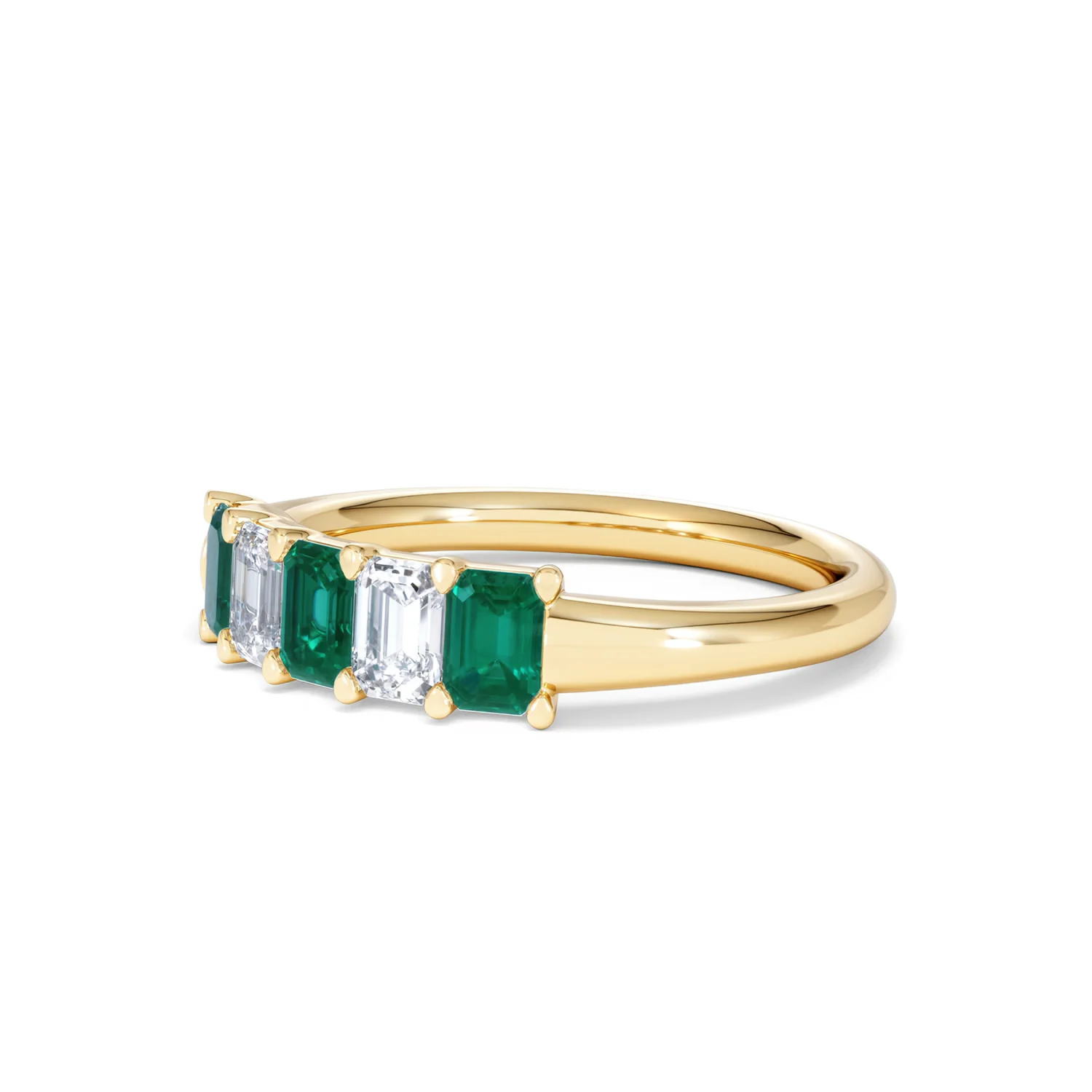 Solene 0.75ct Emerald Cut Lab Emerald and Lab Diamond Half Eternity Ring in 18K Yellow Gold - Image 79